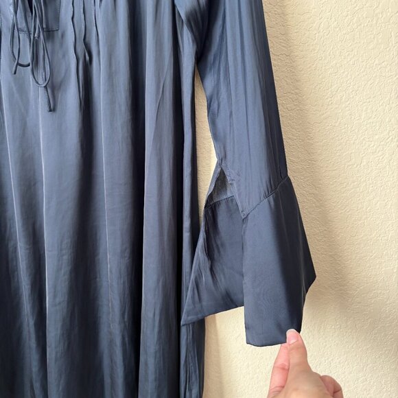 Zadig & Voltaire Raika Satin Tie Neck Navy Long Bell Sleeve Dress - Picture 8 of 13